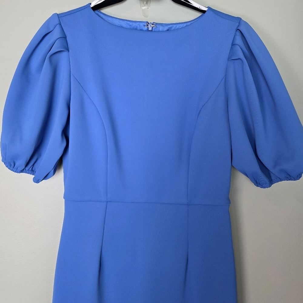 Lulus Simply Beloved Medium Blue Puff Sleeve Bodycon Midi Dress, Size Medium - Picture 4 of 11